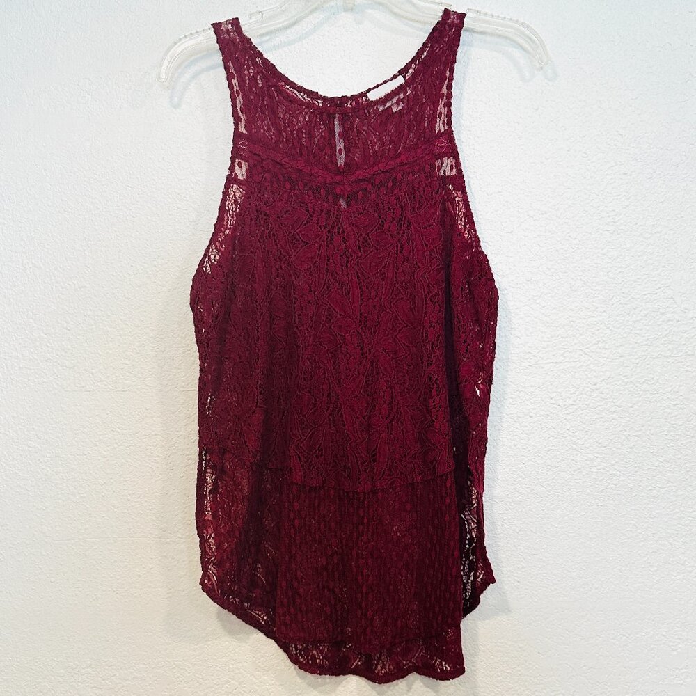 Shyanne Country Wear Sleeveless Floral Lace Top Burgundy EUC Womens Size Small